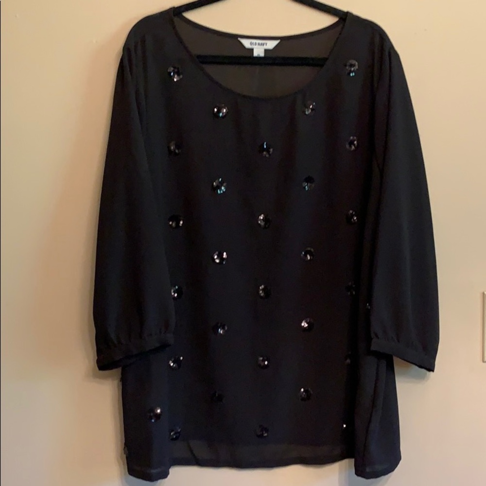 Old Navy Black Polka Dot Sequin Chiffon Blouse